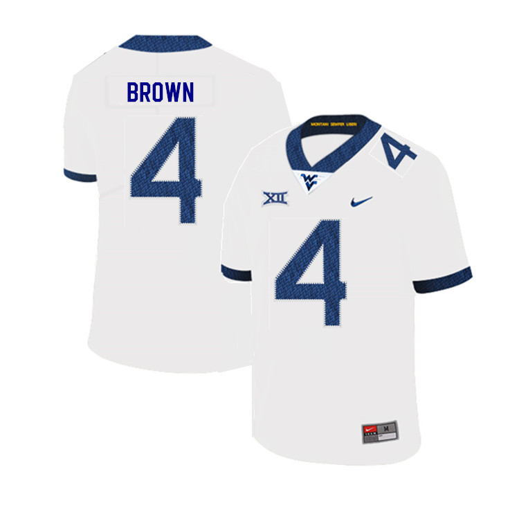 2019 Men #4 Leddie Brown West Virginia Mountaineers College Football Jerseys Sale-White